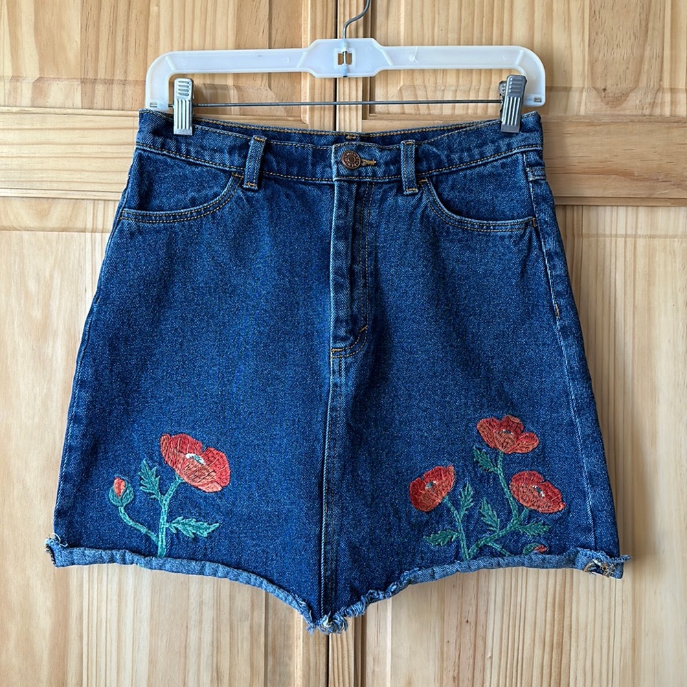 Monki Denim Floral Patch Skirt